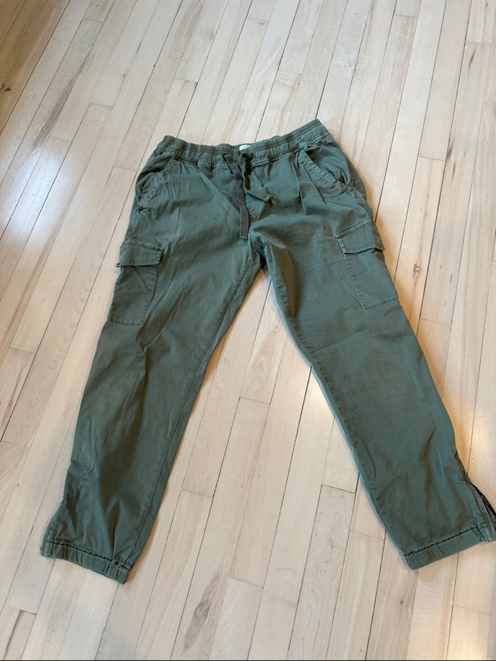 Olive Green Cargo Pants - Drawstring Waist